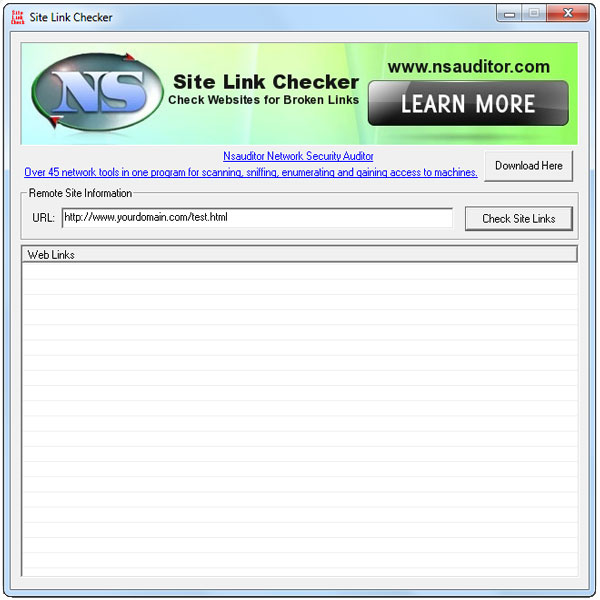 Screenshot for SiteLinkChecker 1.1